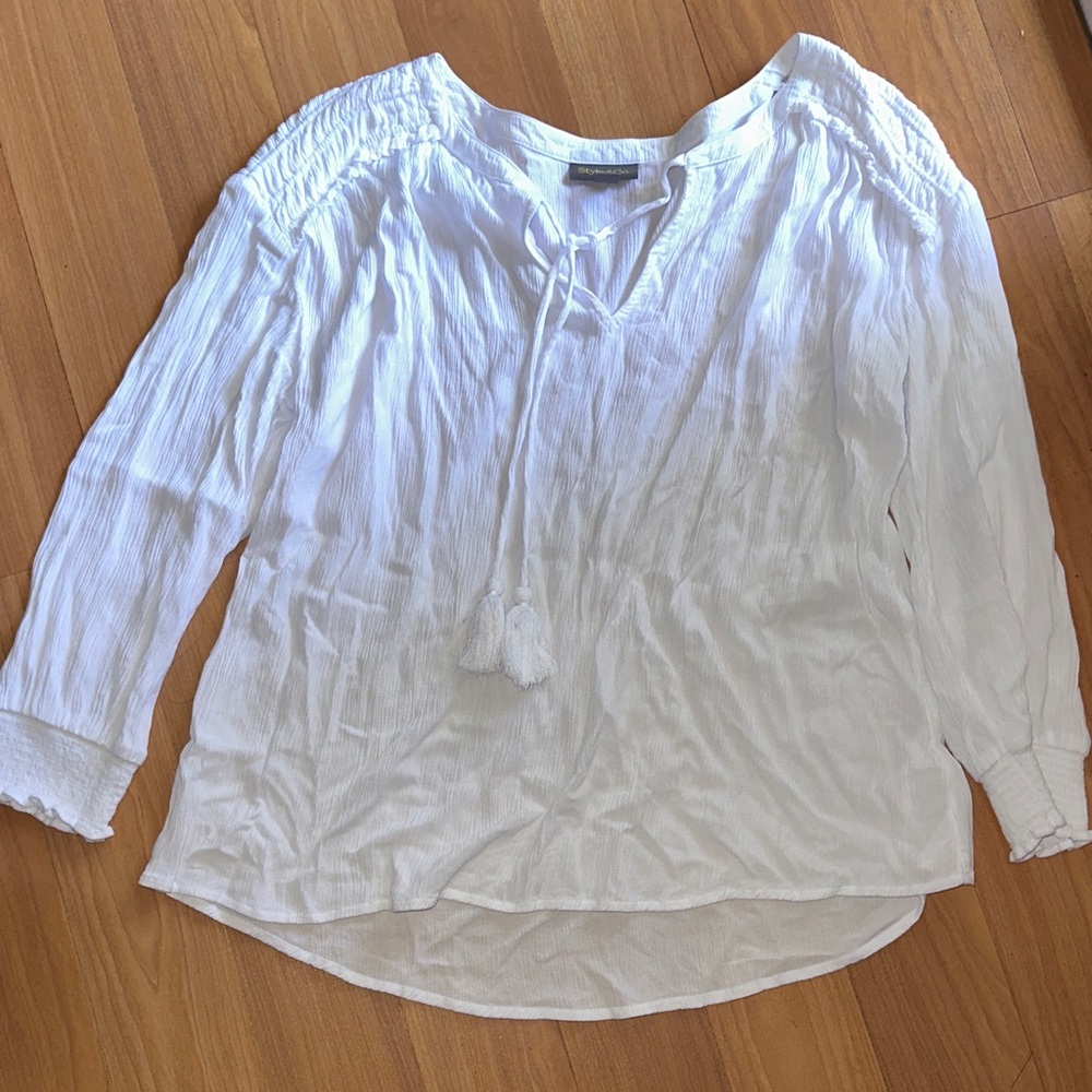 Style & Co. White Blouse with Tassel Detail